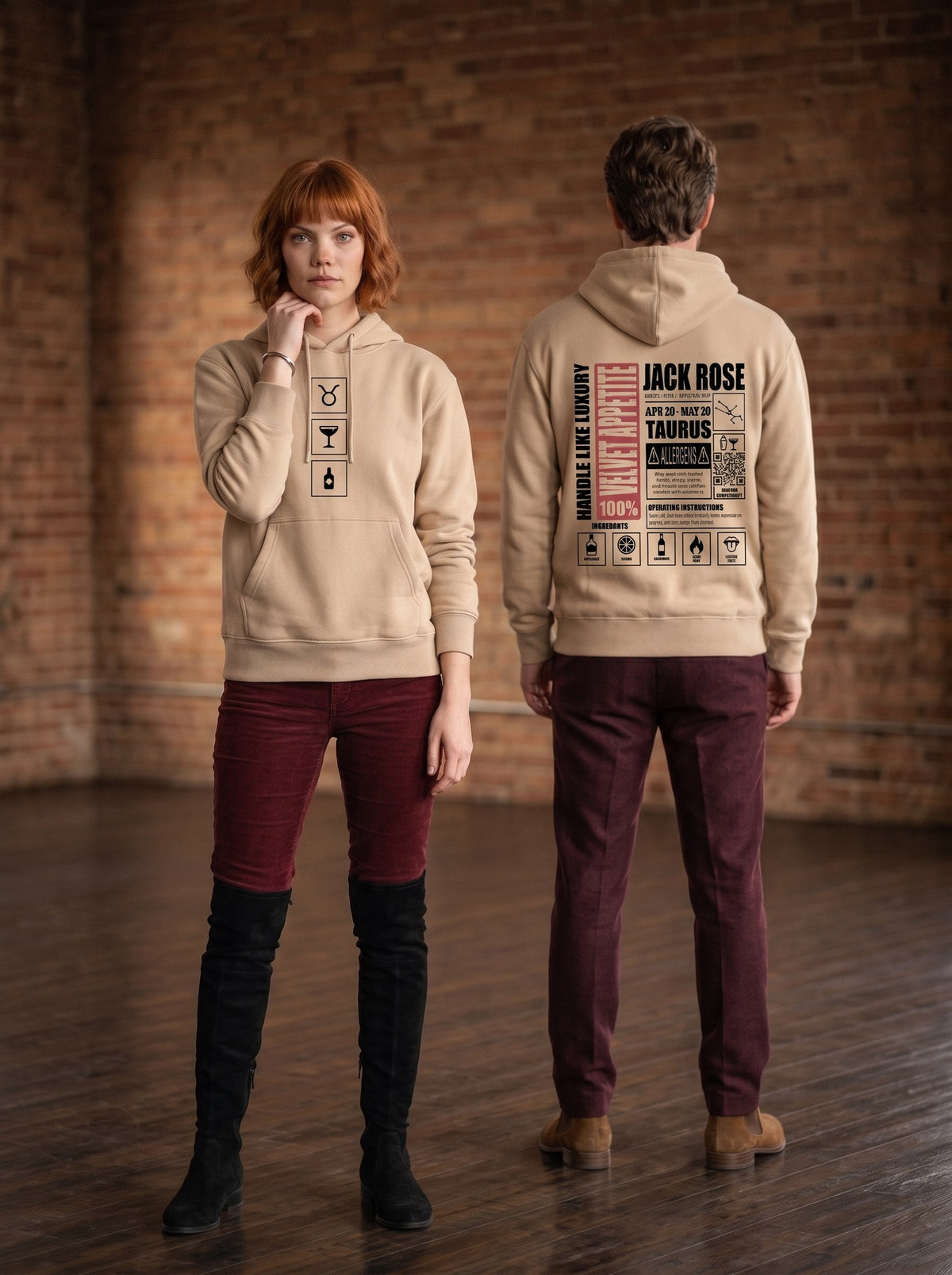 Mr.B Boğa Burcu Hoodie · MODIAC · Jack Rose · Bej · model çekimi 2