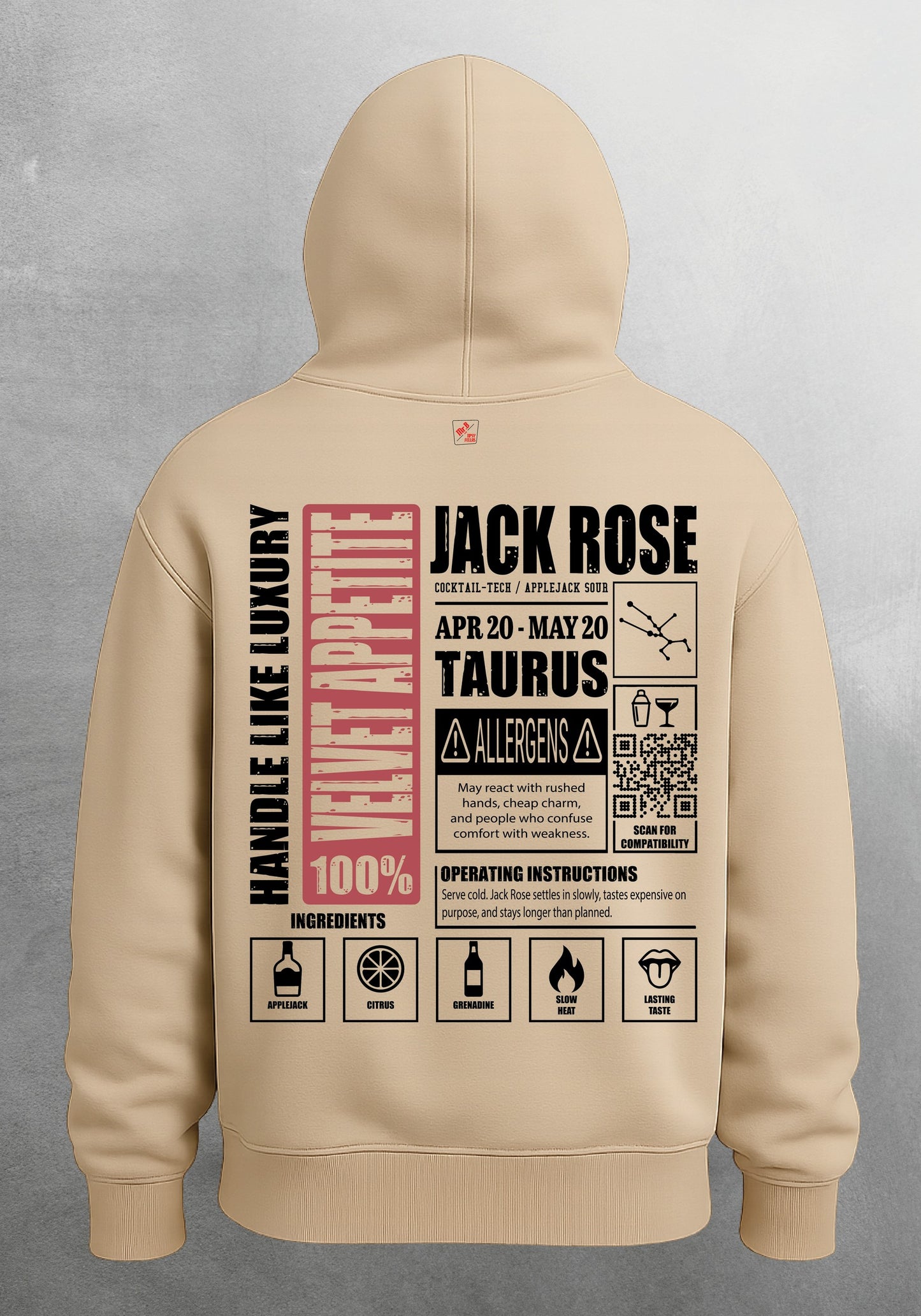 Mr.B Boğa Burcu Hoodie · MODIAC · Jack Rose · Bej · arka yüz
