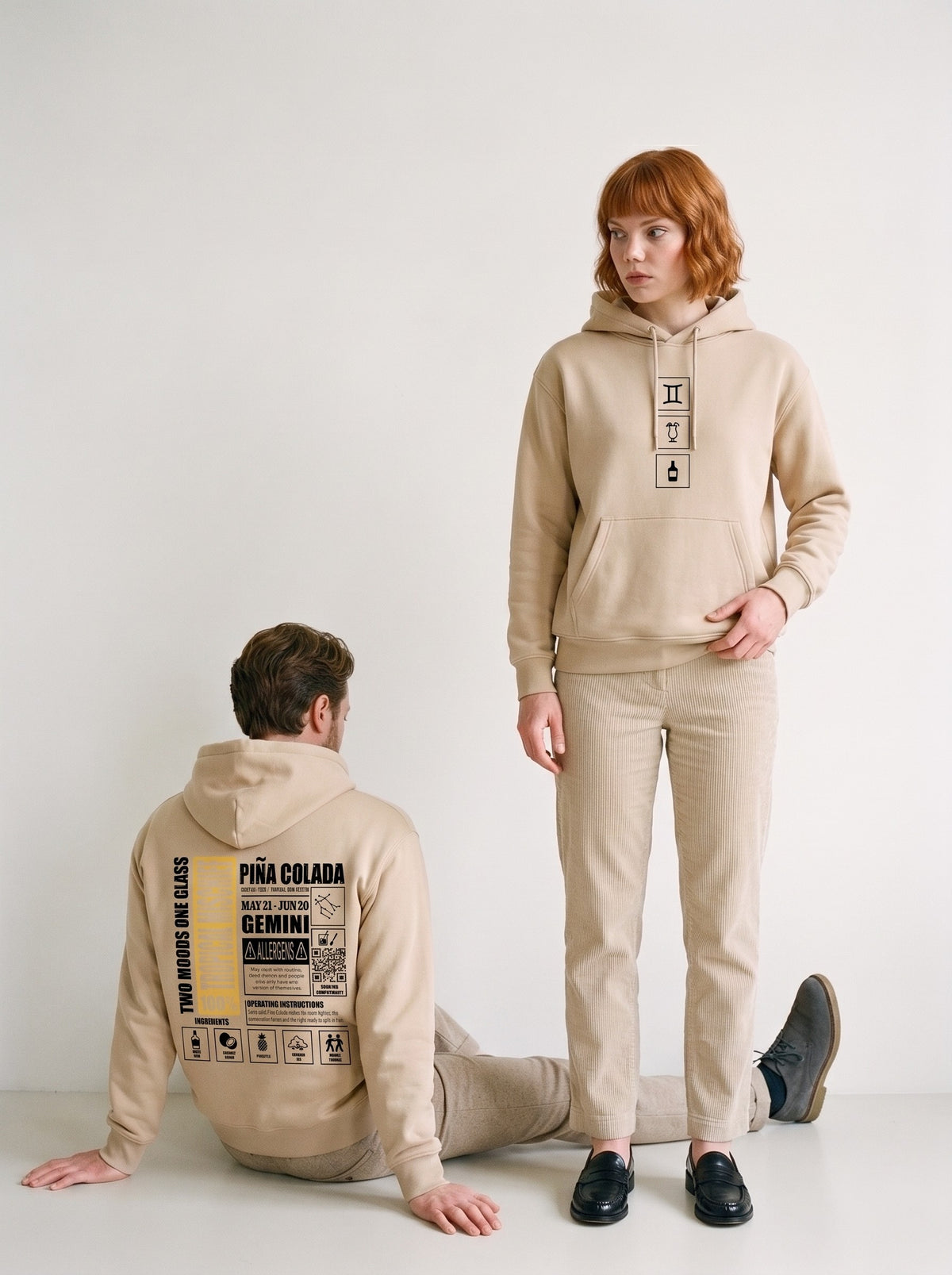 Mr.B İkizler Burcu Hoodie · MODIAC · Piña Colada · Bej · model çekimi 2