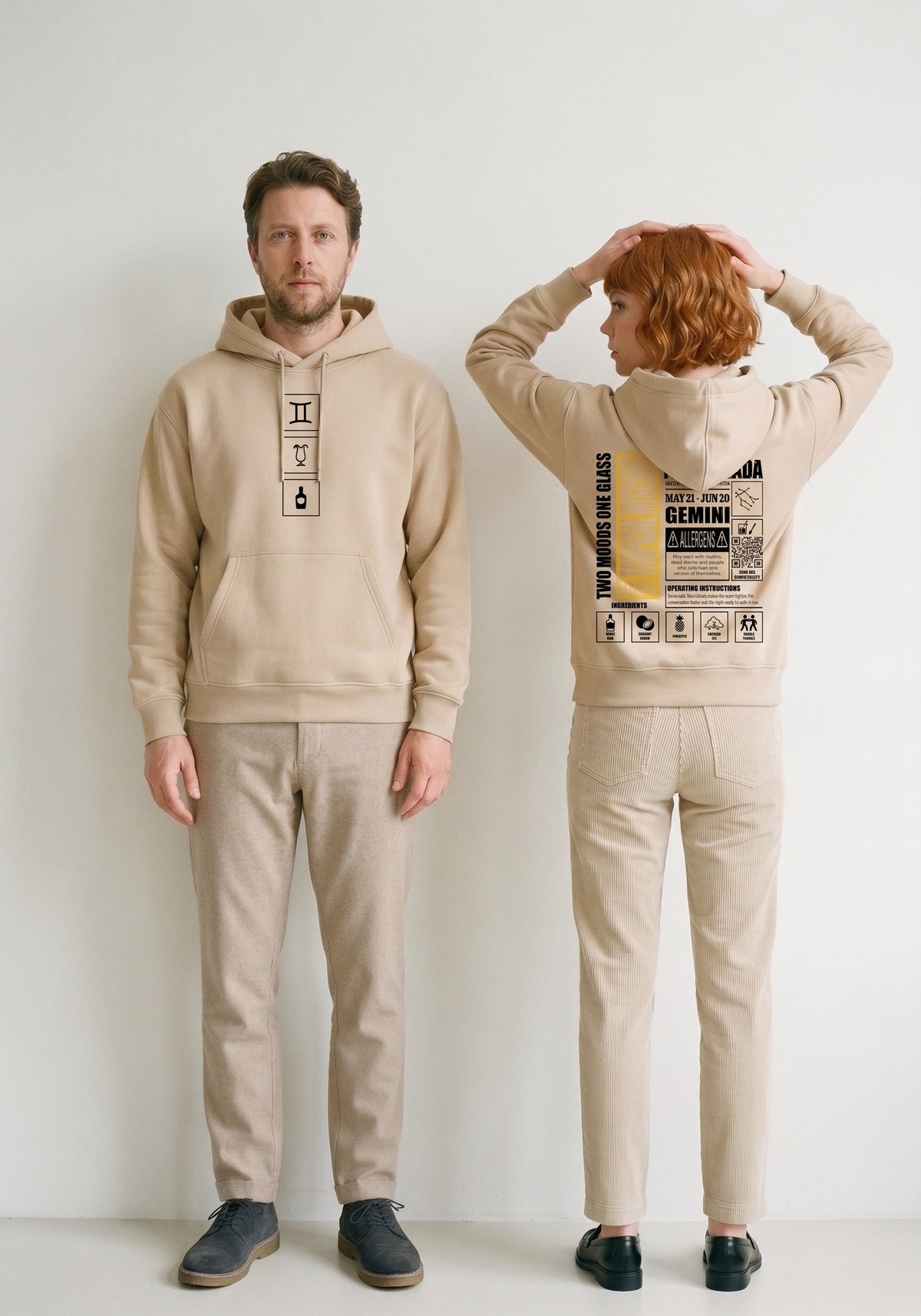 Mr.B İkizler Burcu Hoodie · MODIAC · Piña Colada · Bej · model çekimi 3