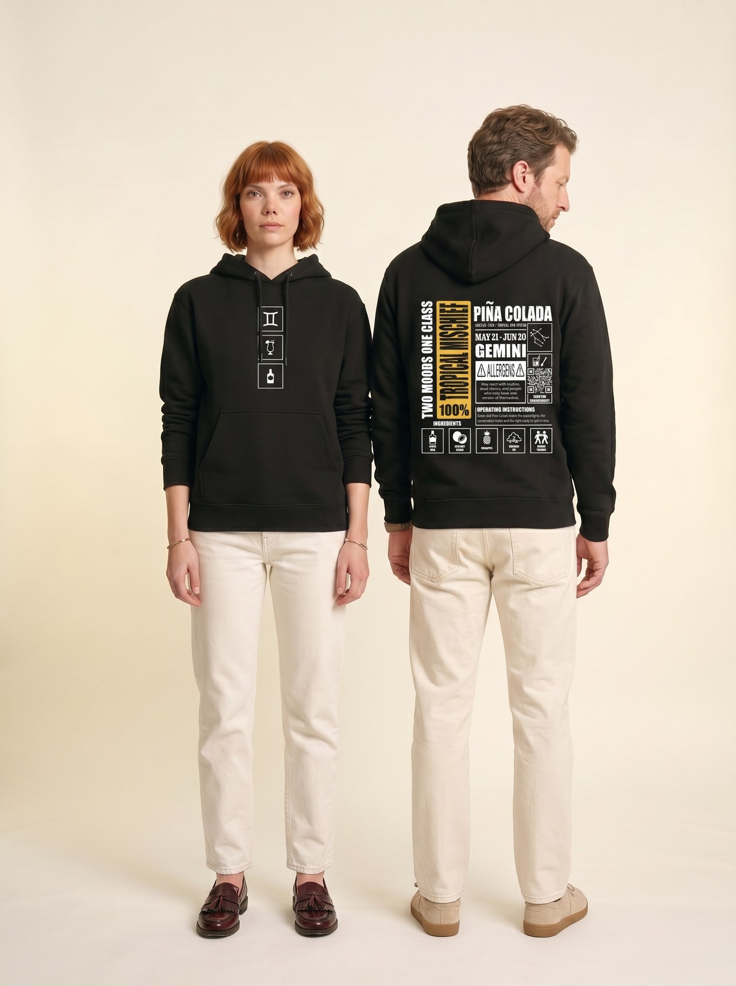 Mr.B İkizler Burcu Hoodie · MODIAC · Piña Colada · Siyah · model çekimi 2