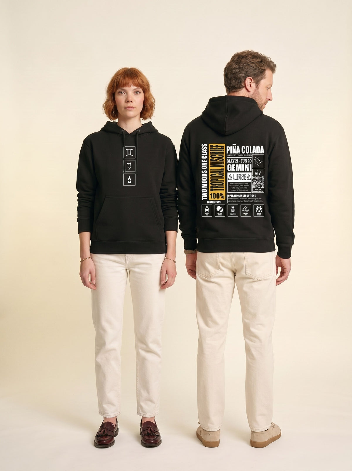 Mr.B İkizler Burcu Hoodie · MODIAC · Piña Colada · Siyah · model çekimi 2