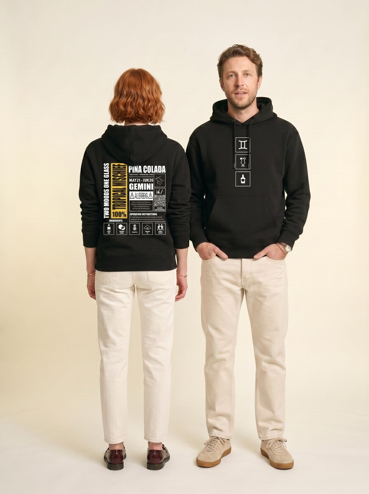 Mr.B İkizler Burcu Hoodie · MODIAC · Piña Colada · Siyah · model çekimi 3