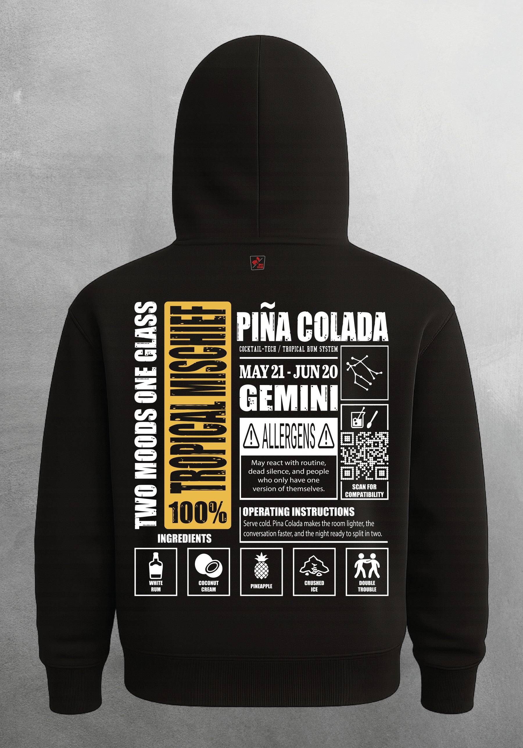 Mr.B İkizler Burcu Hoodie · MODIAC · Piña Colada · Siyah · arka yüz