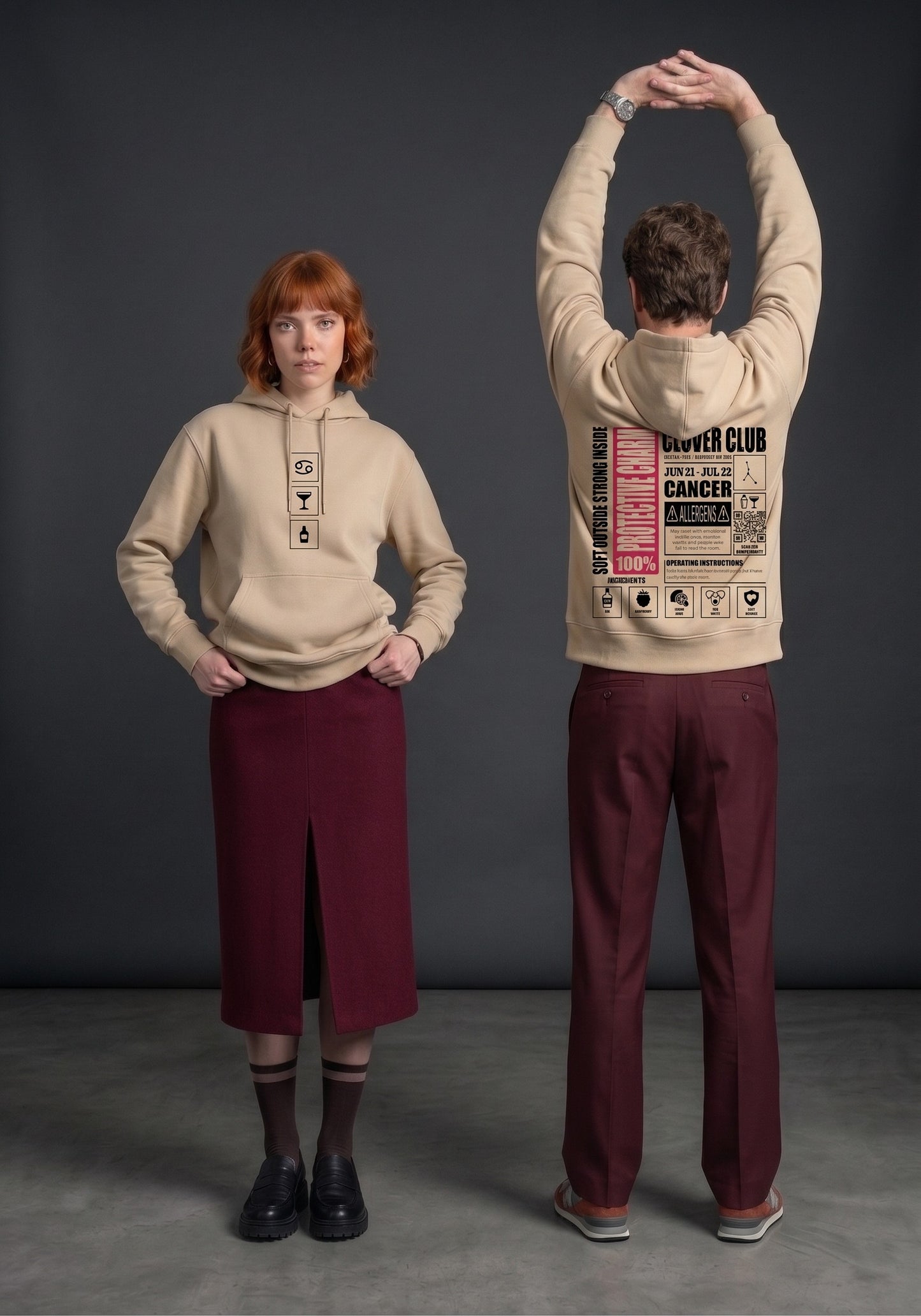 Mr.B Yengeç Burcu Hoodie · MODIAC · Clover Club · Bej · model çekimi 2