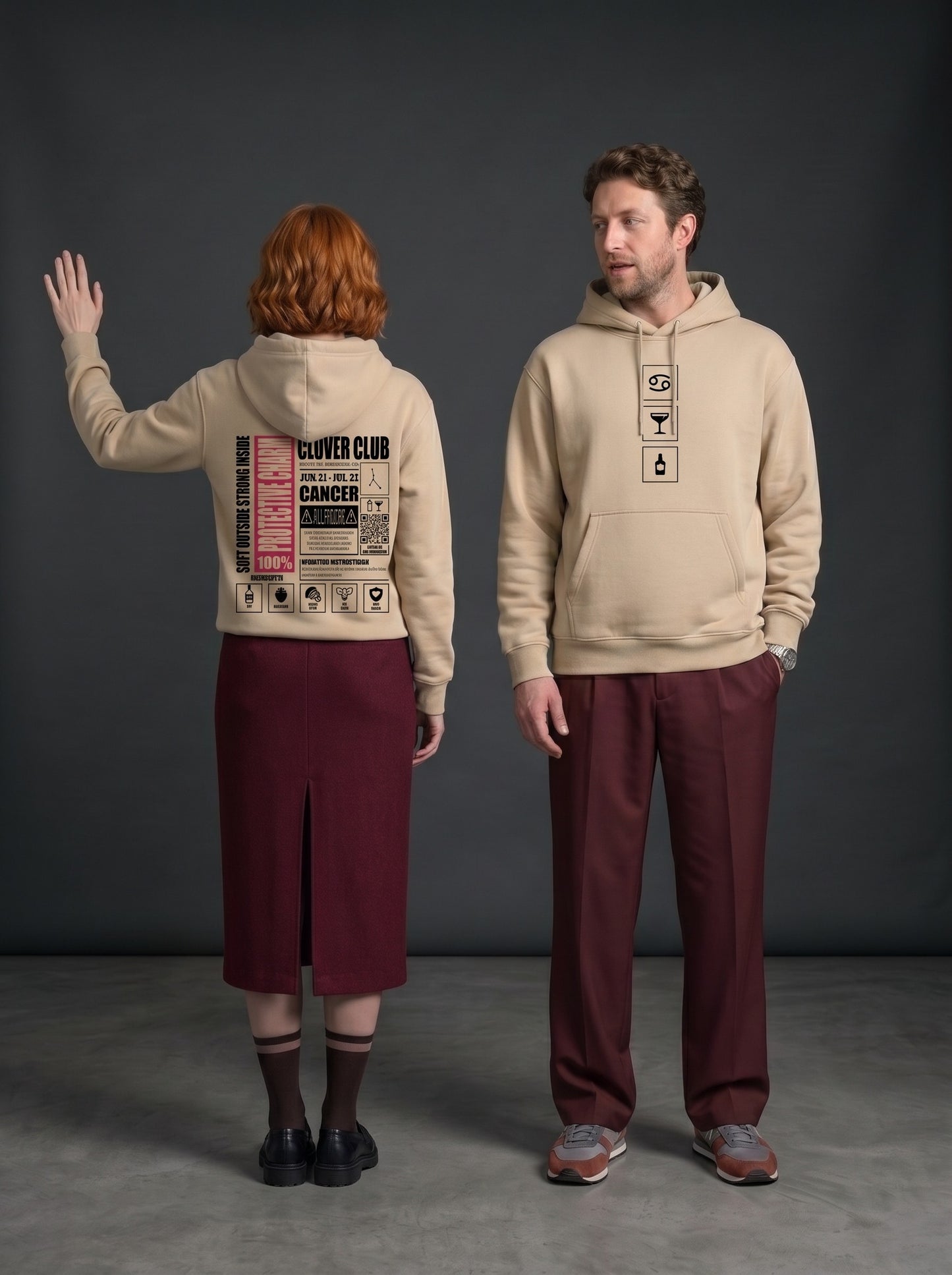 Mr.B Yengeç Burcu Hoodie · MODIAC · Clover Club · Bej · model çekimi 3