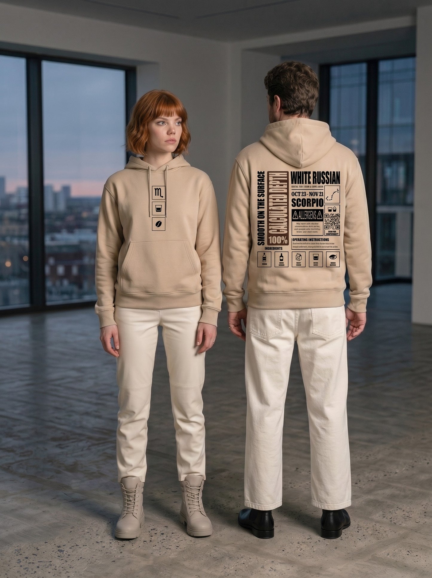 Mr.B Akrep Burcu Hoodie · MODIAC · White Russian · Bej · model çekimi 2