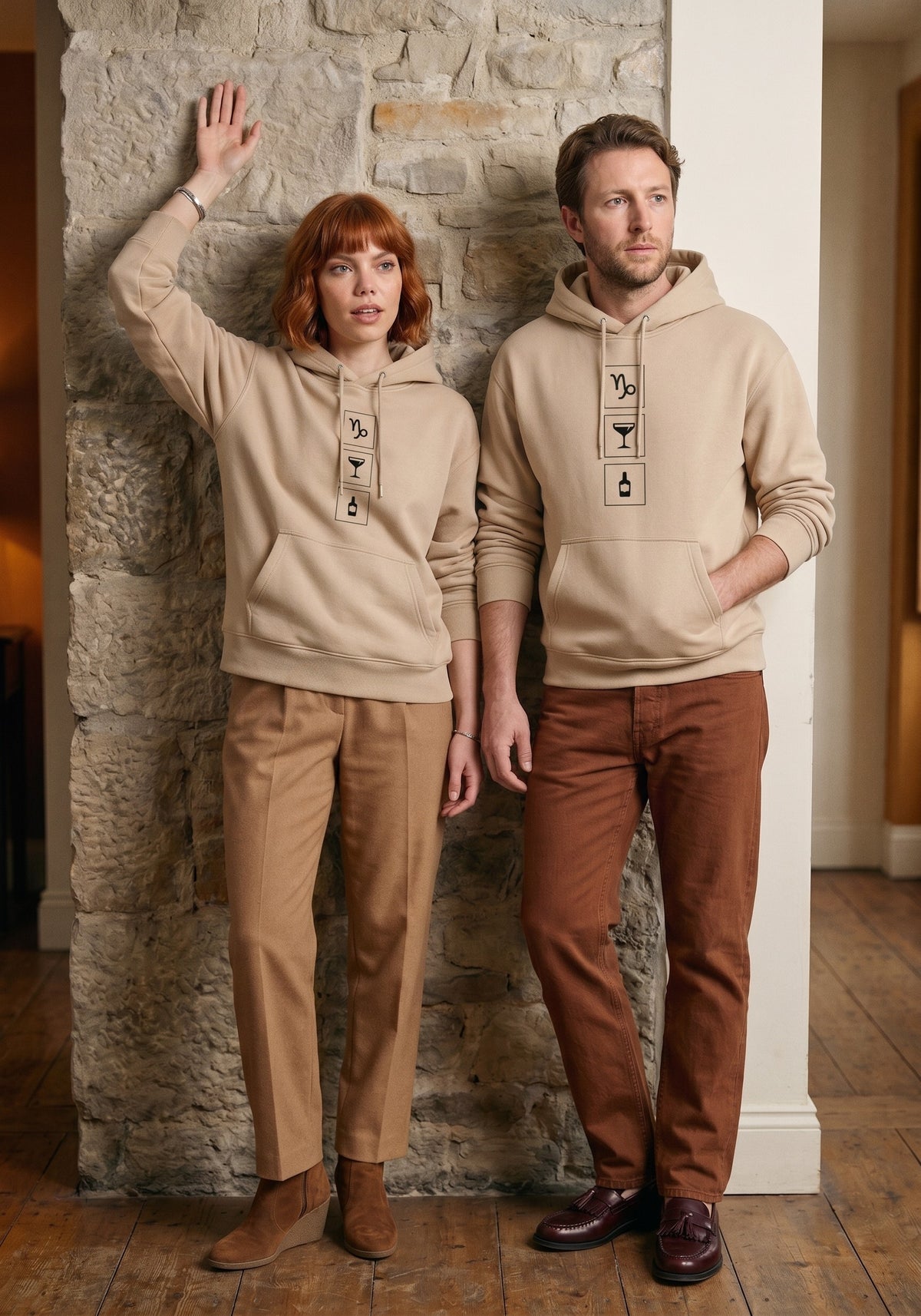 Mr.B Oğlak Burcu Hoodie · MODIAC · Whiskey Sour · Bej · model çekimi 1