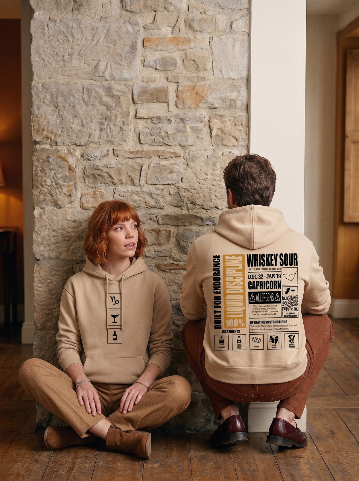 Mr.B Oğlak Burcu Hoodie · MODIAC · Whiskey Sour · Bej · model çekimi 2