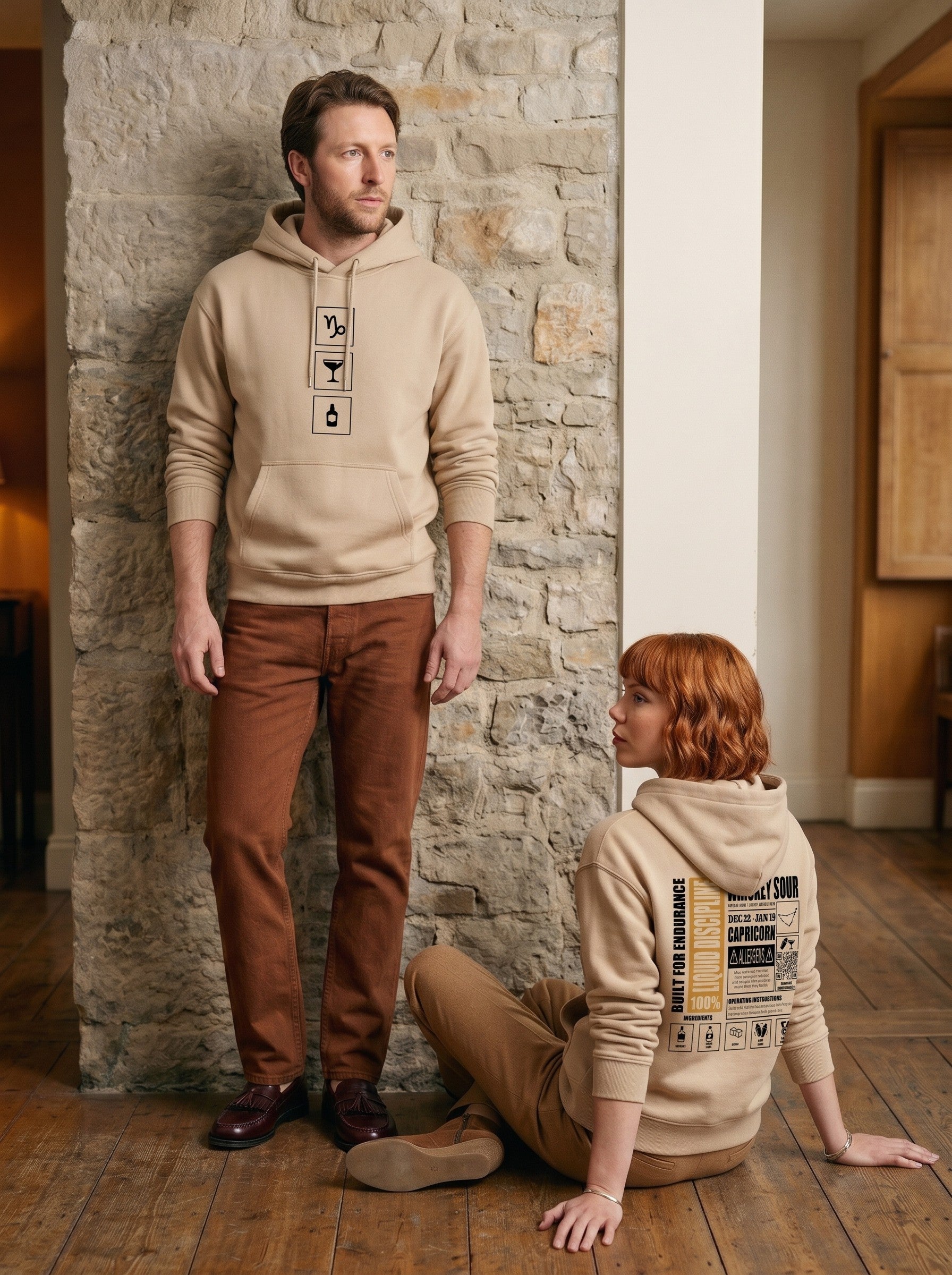Mr.B Oğlak Burcu Hoodie · MODIAC · Whiskey Sour · Bej · model çekimi 3