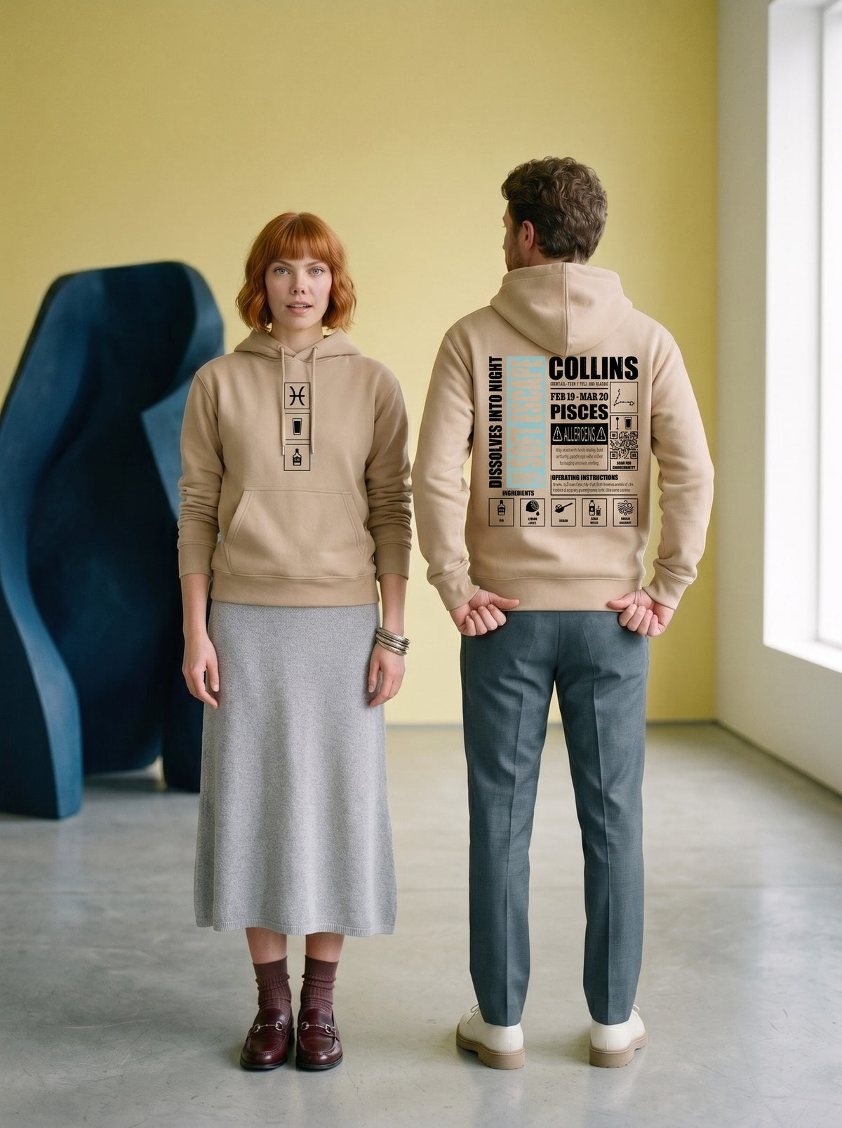 Mr.B Balık Burcu Hoodie · MODIAC · Collins · Bej · model çekimi 2