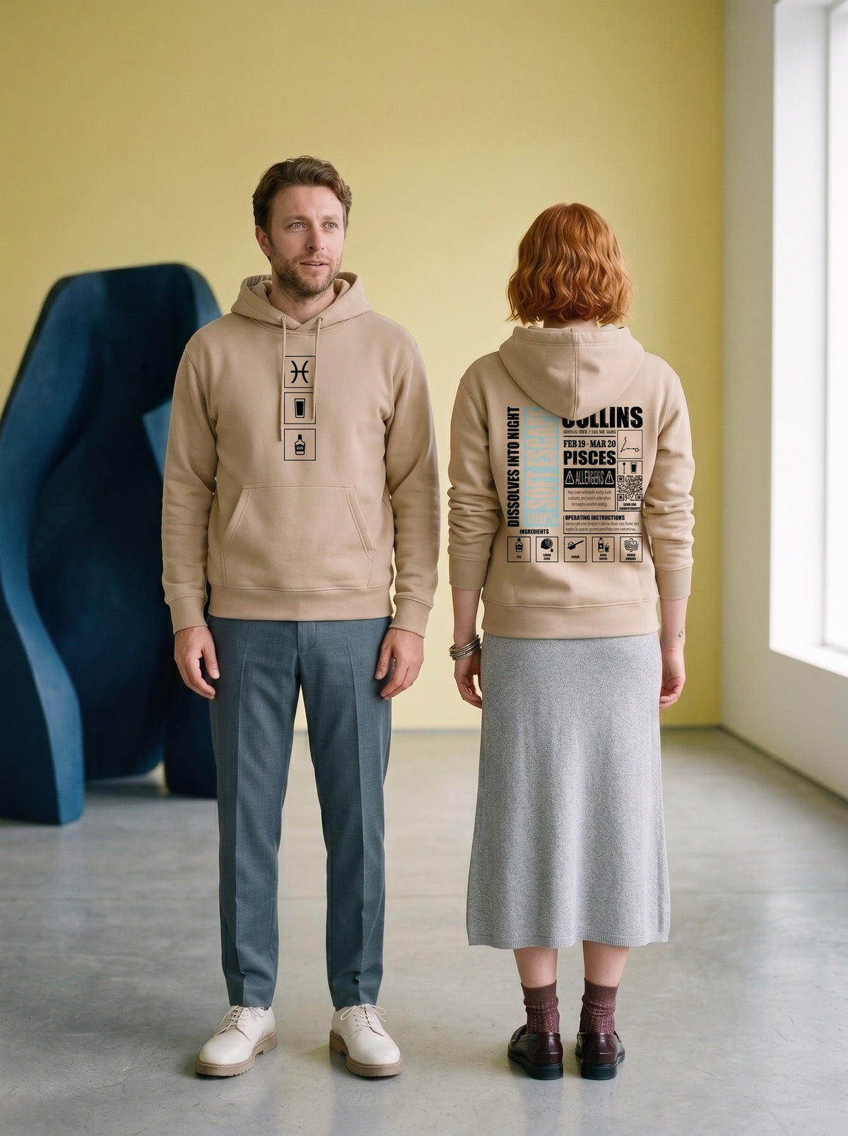 Mr.B Balık Burcu Hoodie · MODIAC · Collins · Bej · model çekimi 3