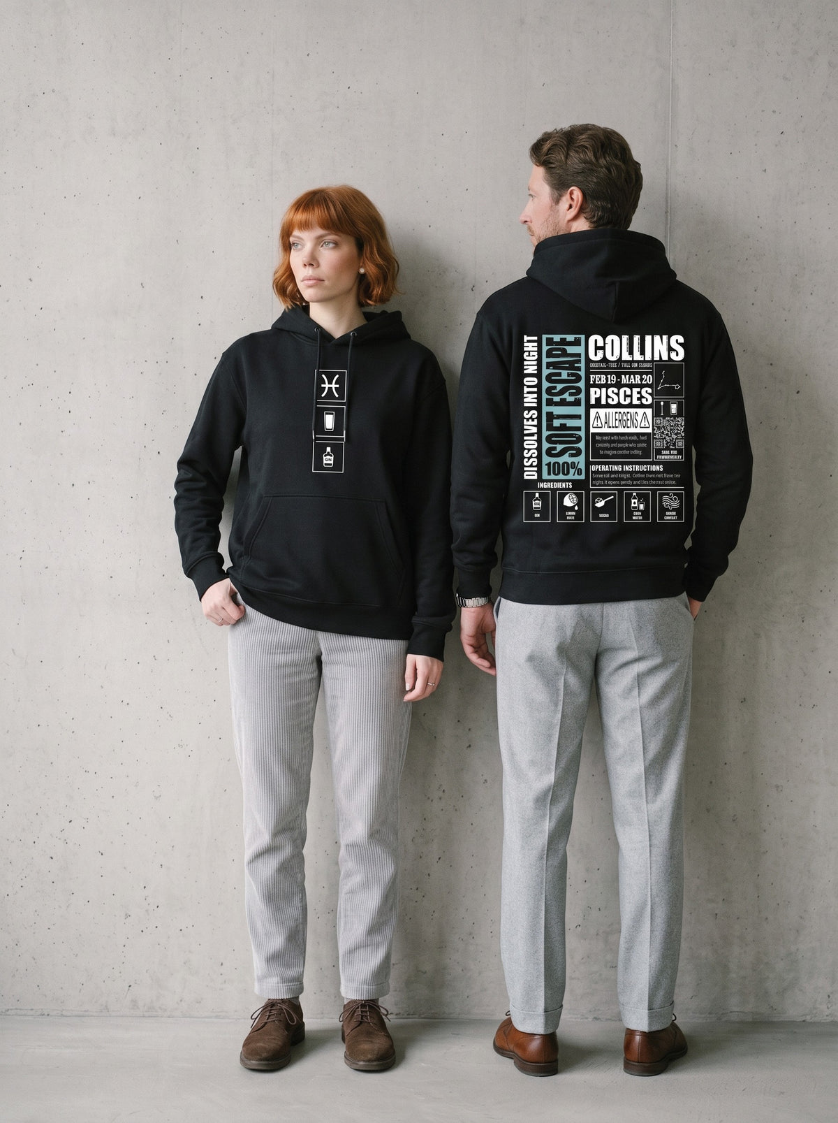 Mr.B Balık Burcu Hoodie · MODIAC · Collins · Siyah · model çekimi 2