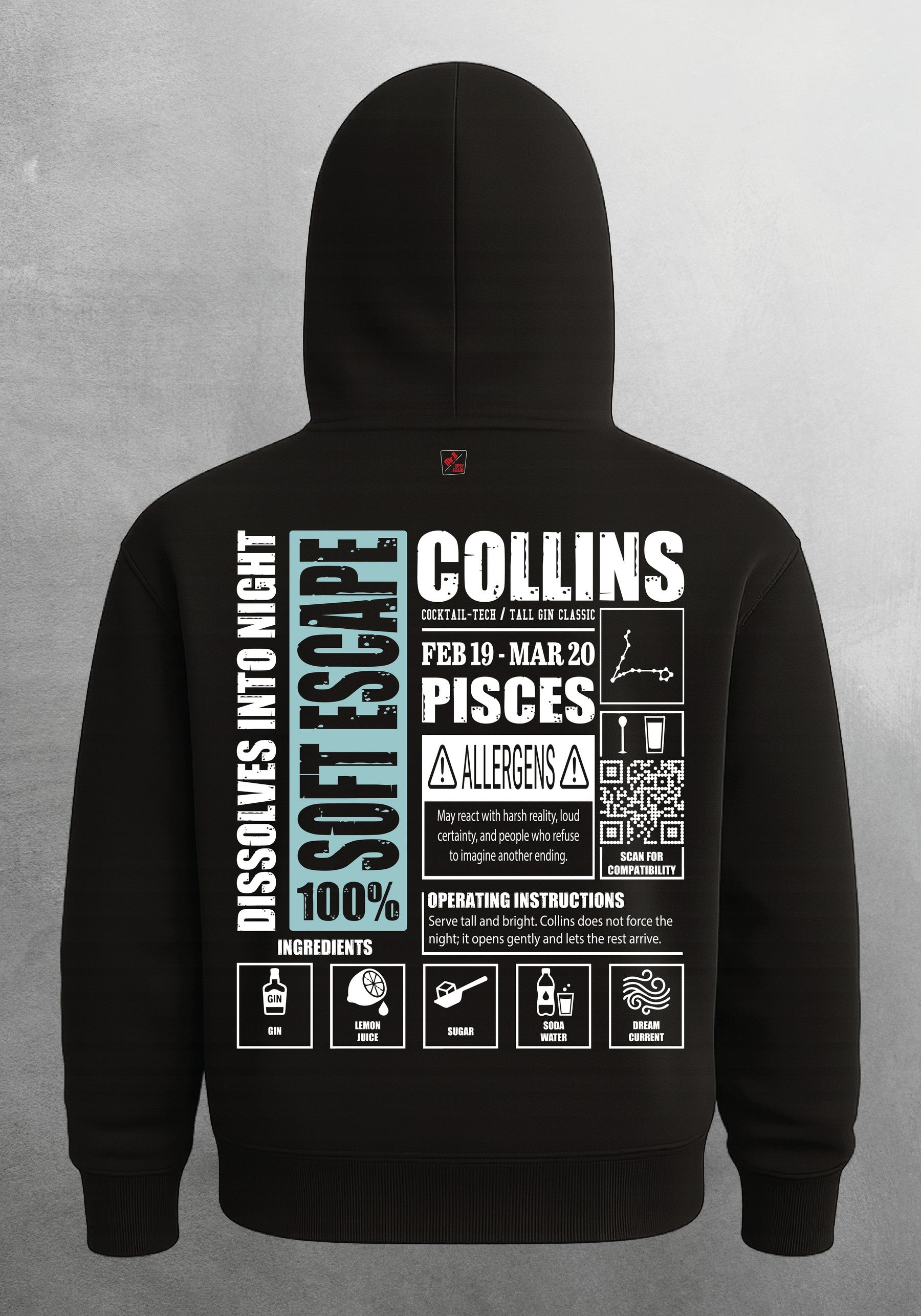 Mr.B Balık Burcu Hoodie · MODIAC · Collins · Siyah · arka yüz
