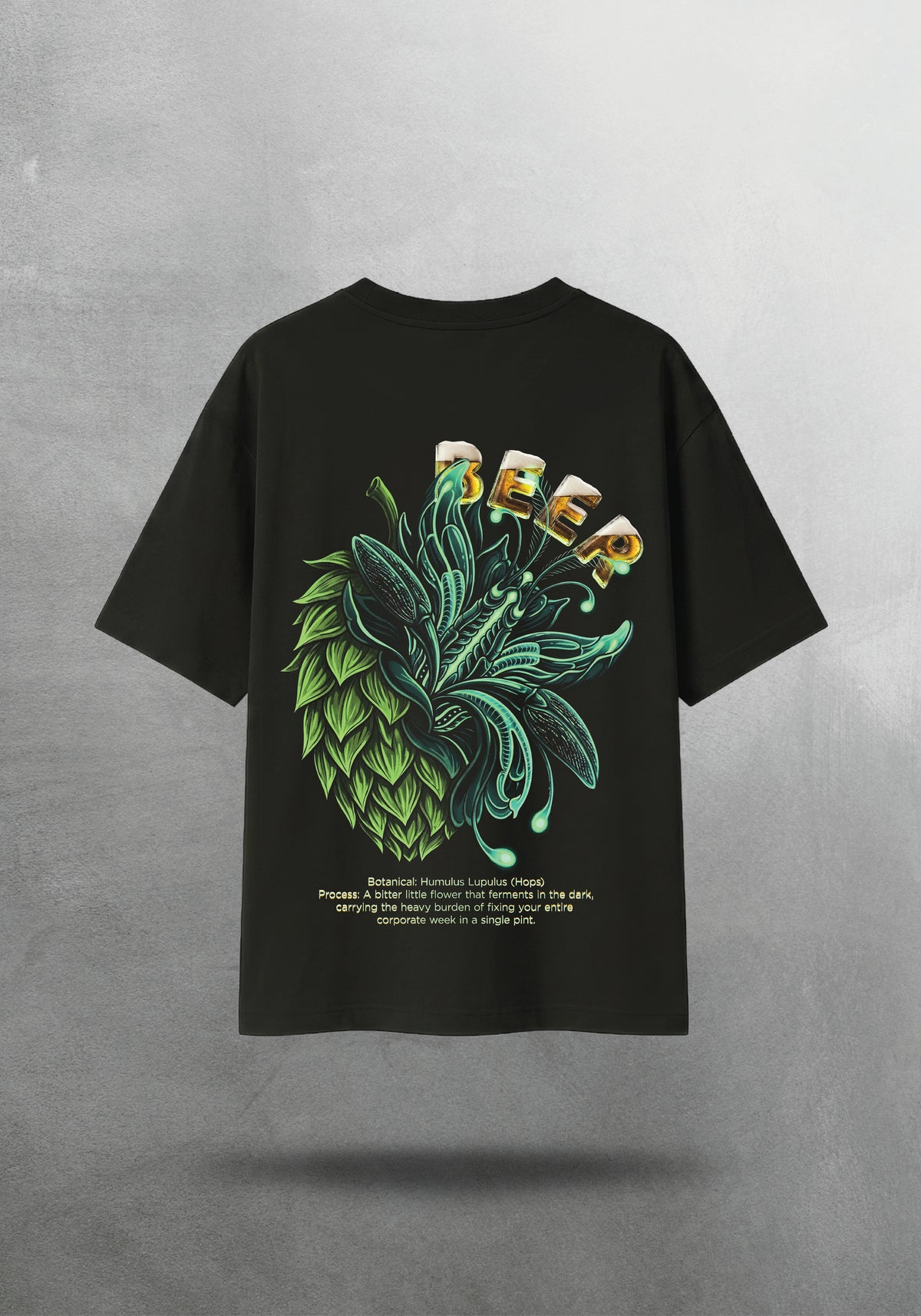 Mr.B Beer — Biomorphism Koleksiyonu · tişört arka yüz — Humulus Lupulus