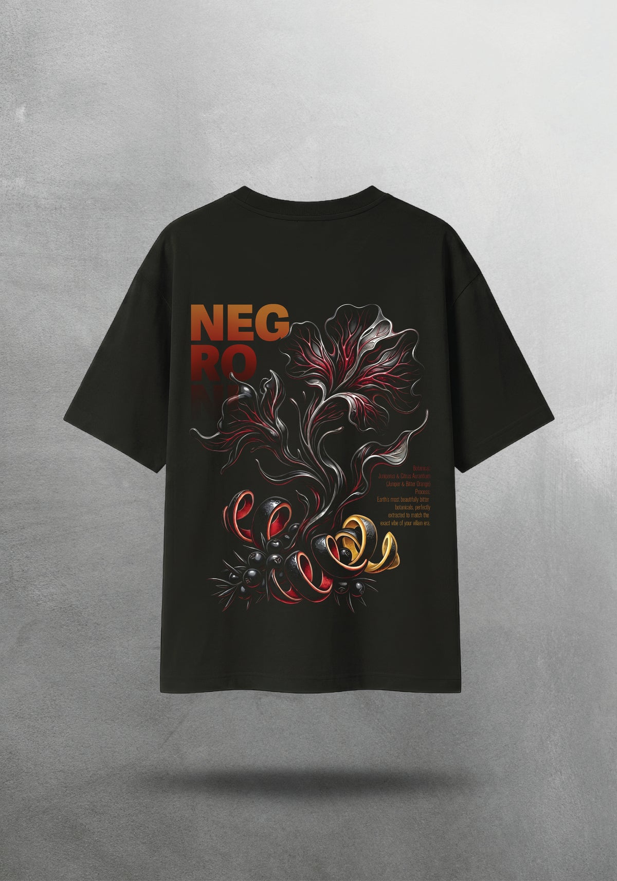 Mr.B Negroni — Biomorphism Koleksiyonu · tişört arka yüz — Juniperus & Citrus Aurantium