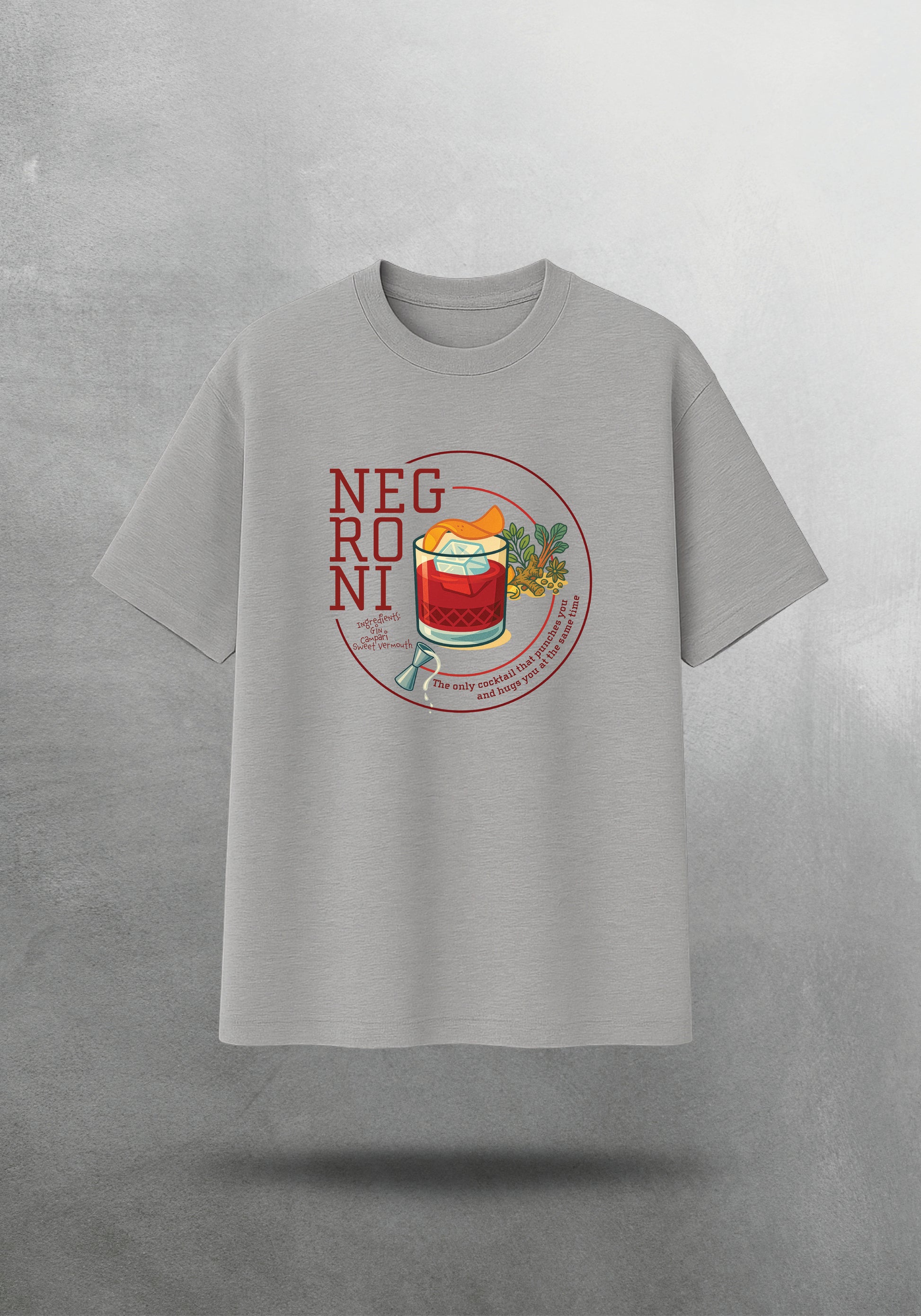 Mr.B Negroni Tişörtü · Gri · tişört ön yüz — “The only cocktail that punches you and hugs you at the same time”