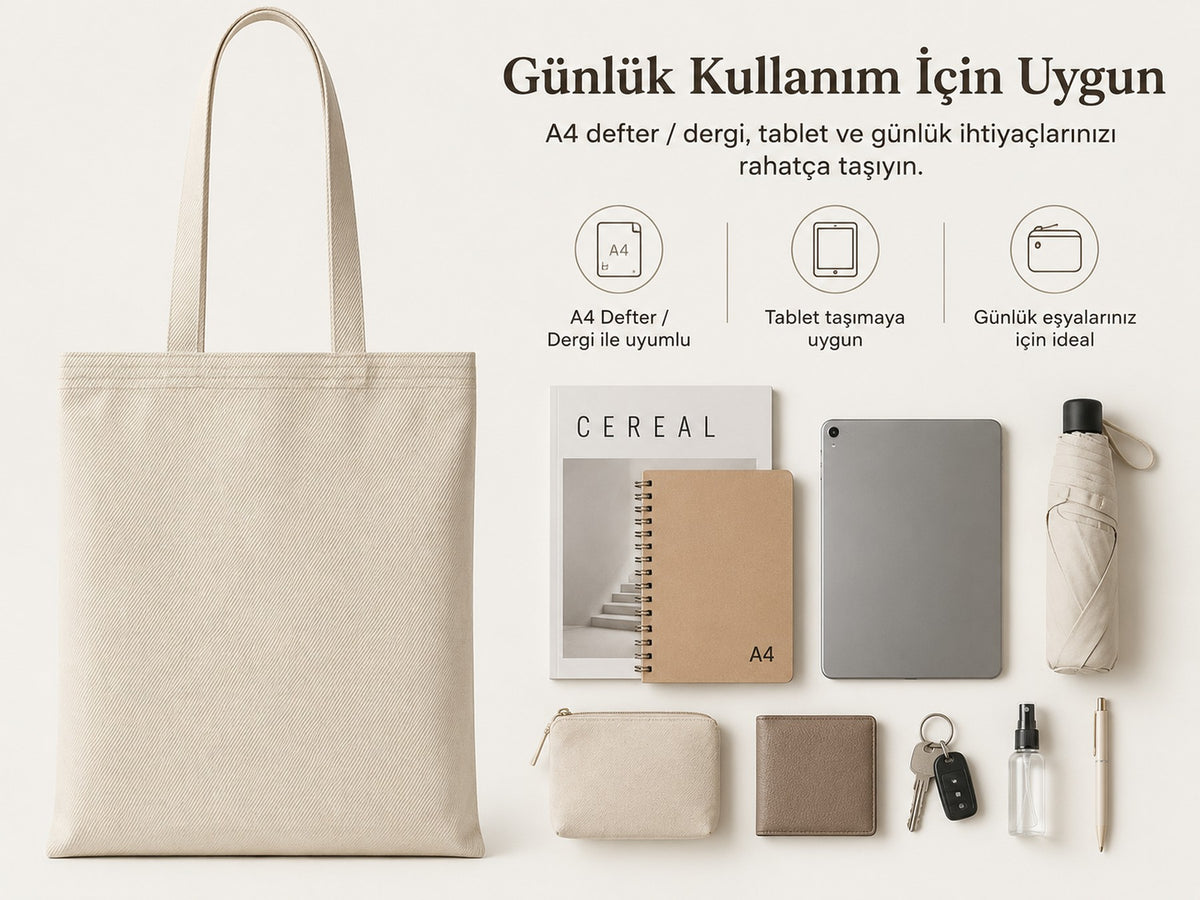Mr.B Old Fashioned Bez Çanta – Ham | Gabardin 35×40 cm · kapasite ve günlük kullanım