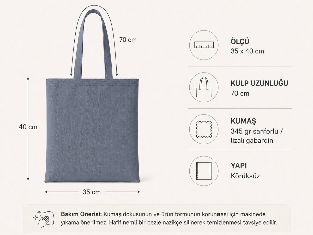 Mr.B Cosmopolitan Bez Çanta – Anchor | Gabardin 35×40 cm · ölçüler ve teknik bilgiler