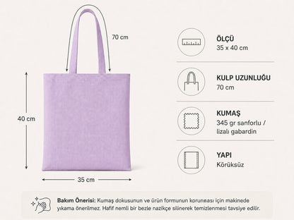 Mr.B Cosmopolitan Bez Çanta – Lila | Gabardin 35×40 cm · ölçüler ve teknik bilgiler