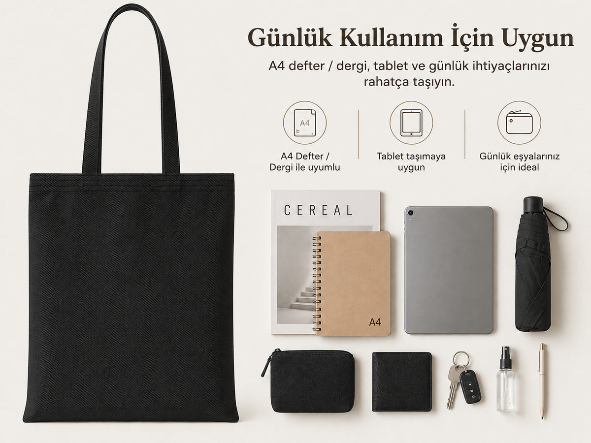 Mr.B Cosmopolitan Bez Çanta – Siyah | Gabardin 35×40 cm · çanta arka yüz, küçük Mr.B logosu