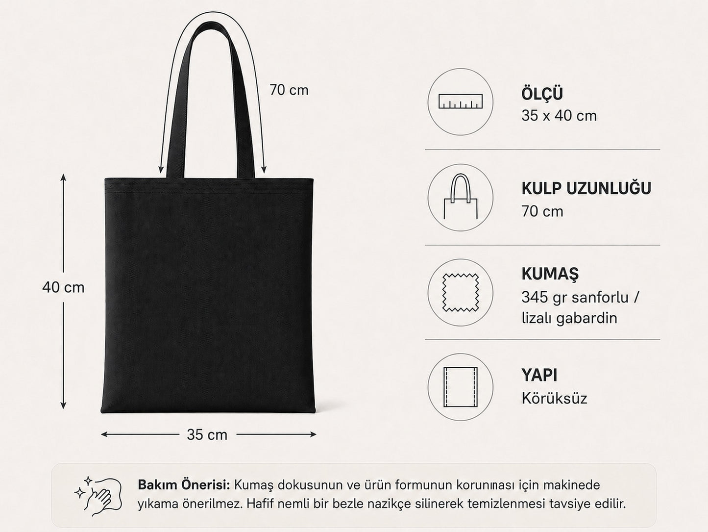 Mr.B Mojito Bez Çanta – Siyah | Gabardin 35×40 cm · ölçüler ve teknik bilgiler