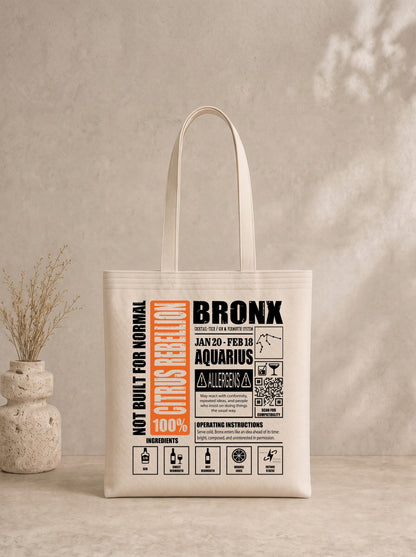 Mr.B Kova Burcu Bez Çanta · Zodiac of Cocktails · Bronx · Ham · ürün görseli, baskılı arka yüz